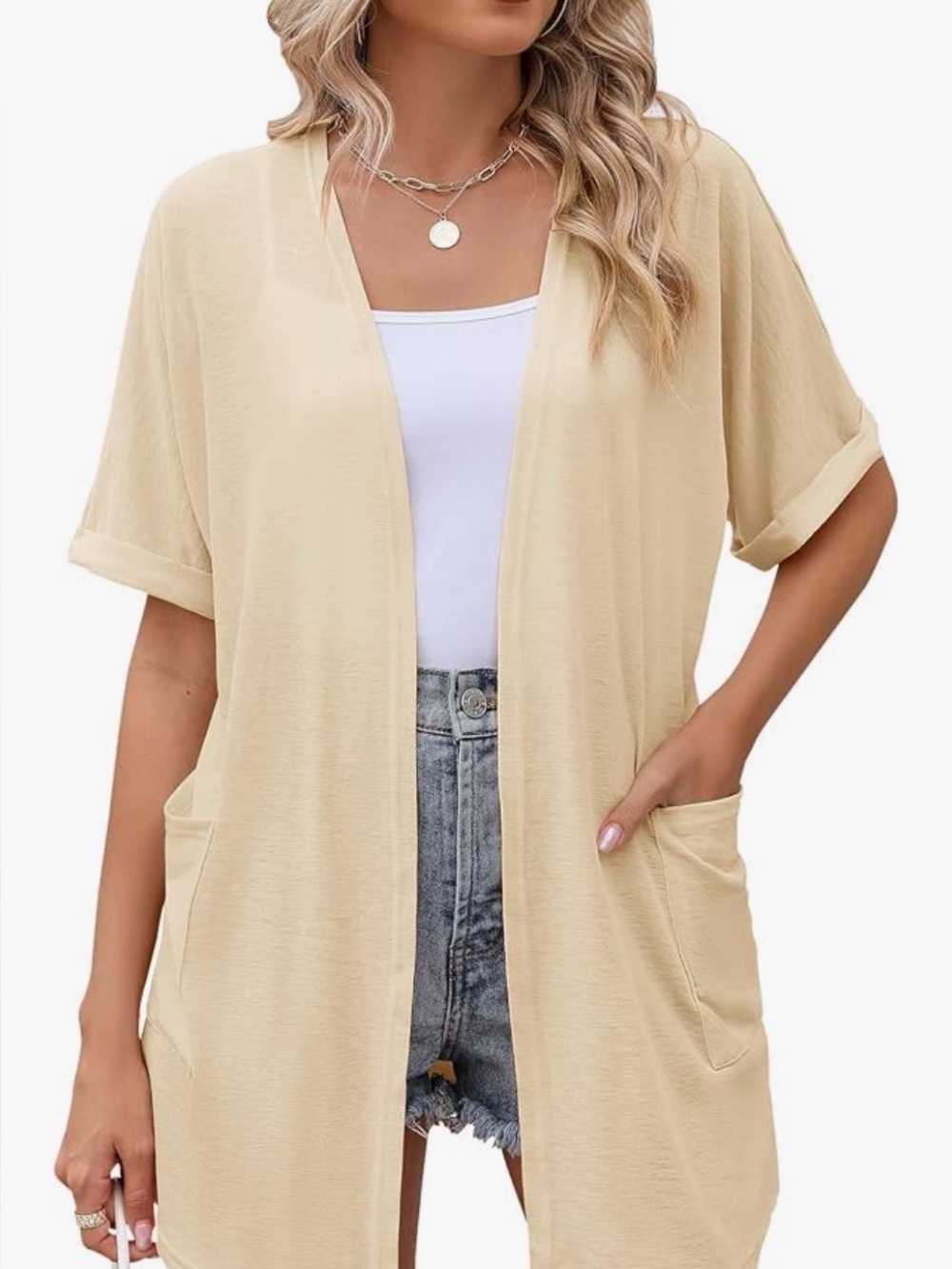 Women's Cardigan Open Front Lightweight Summer Short Sleeve Casual CoverUp NWT L